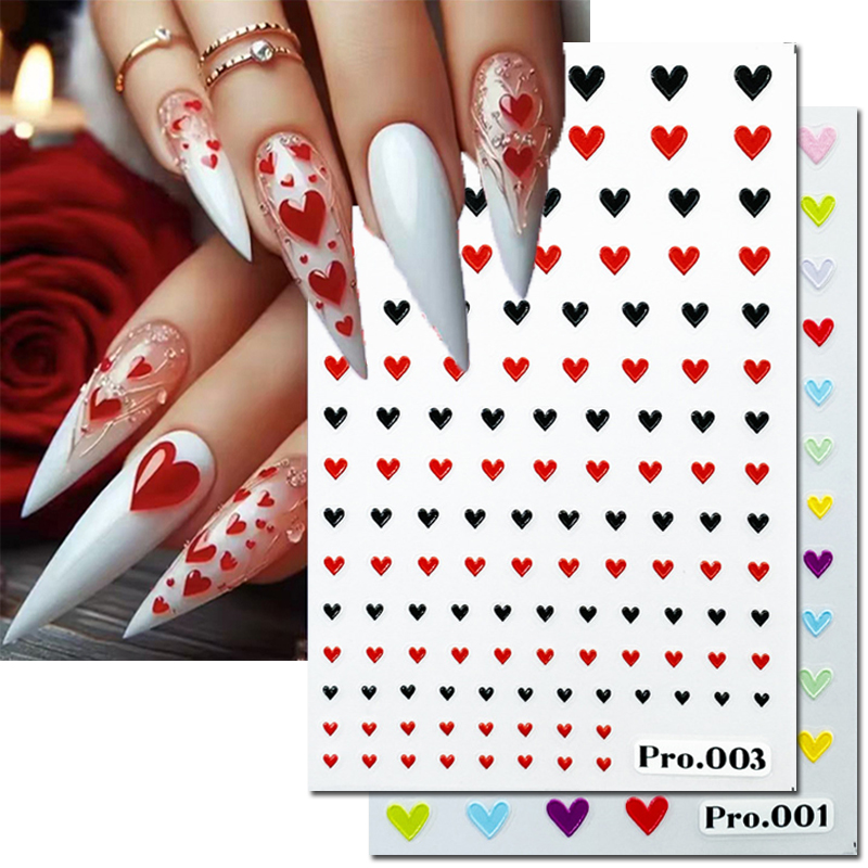 Nail Art Valentines Day - 5d นูนสติกเกอร์เล็บวันวาเลนไทน์สีแดงสีดํา Rosepink Love Hearts Sliders