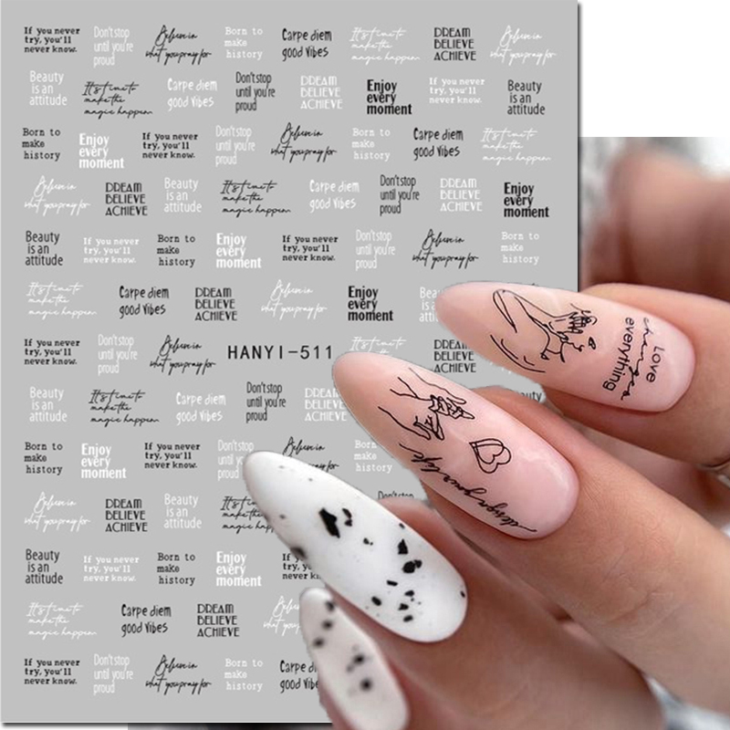 Nail Art Valentines Day - 3d Nail Art Decals วันวาเลนไทน์ตัวอักษรเส้นเรขาคณิตใบหน้ากาว Sliders