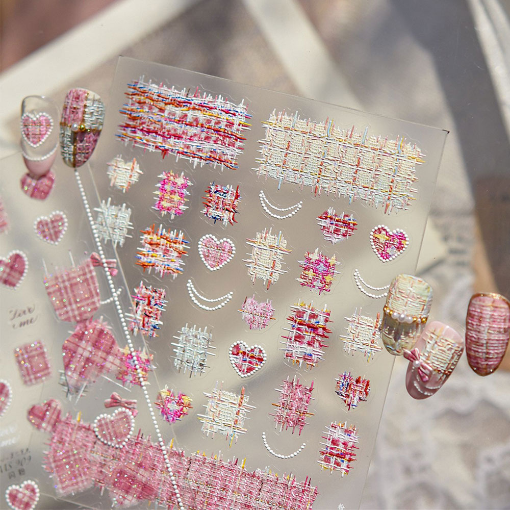 Nail Art Valentines Day - สติ๊กเกอร์ติดเล็บลายโบว์รูปหัวใจนูน 5 มิติ 1 ชิ้น ลายเสื้อกันหนาว