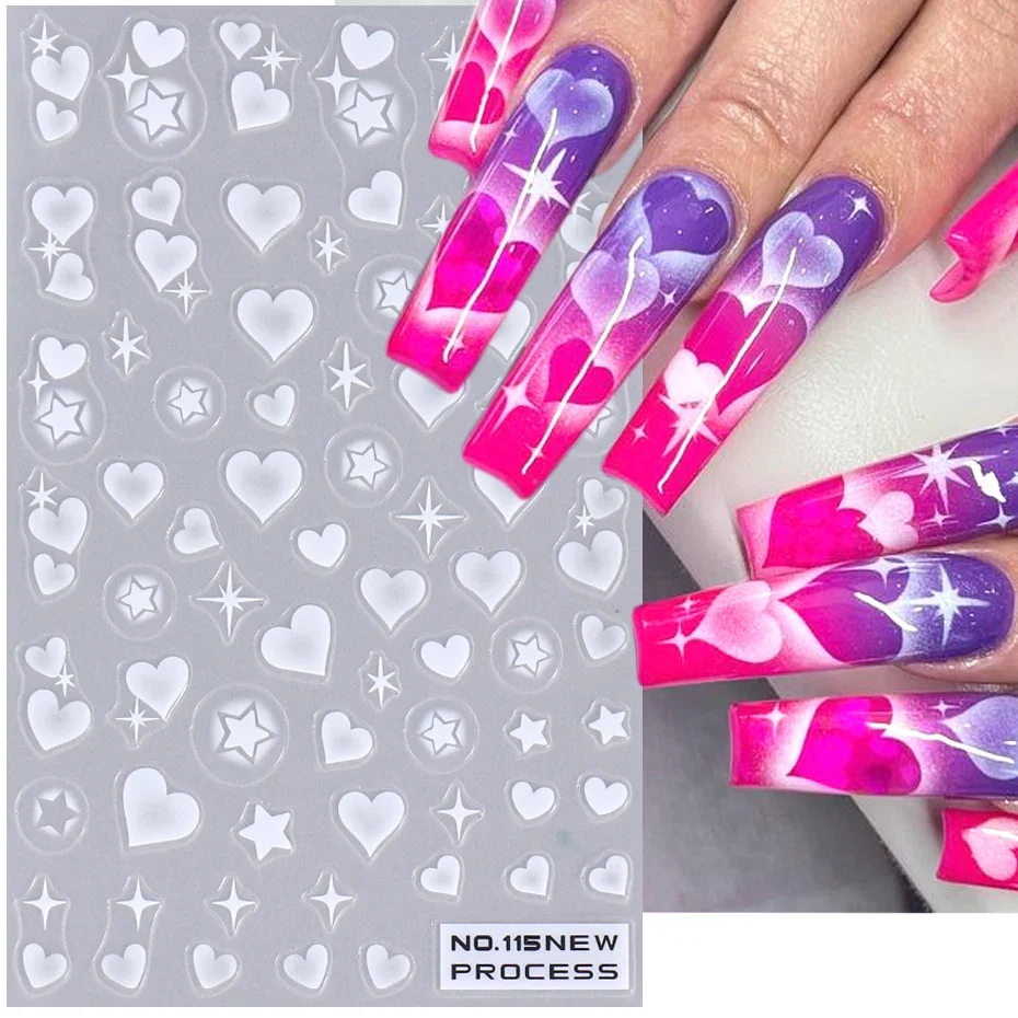 Nail Art Valentines Day - 2pcs 3D Heart Star สติกเกอร์เล็บ Matte