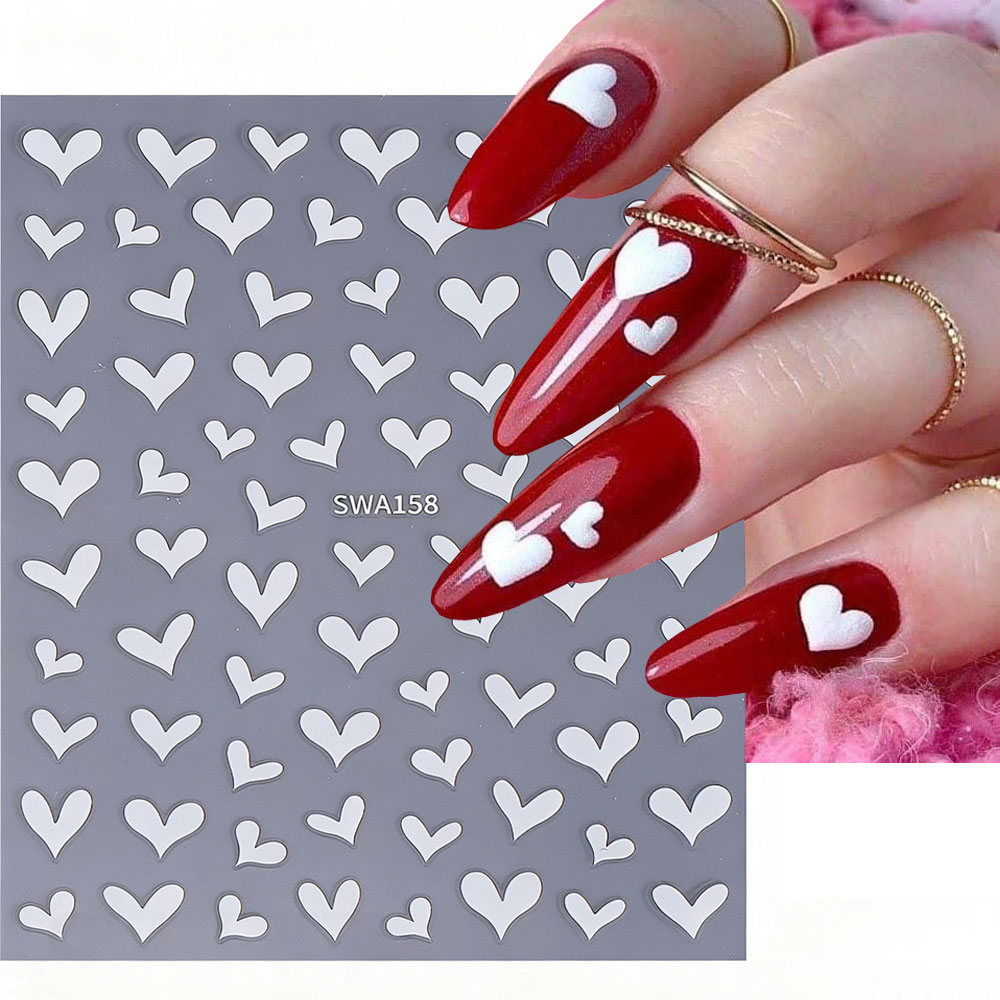 Nail Art Valentines Day - สติ๊กเกอร์ติดเล็บลายหัวใจสีขาว 3 มิติ สำหรับวันวาเลนไทน์ ลายหัวใจเซ็กซี่ ขนาด
