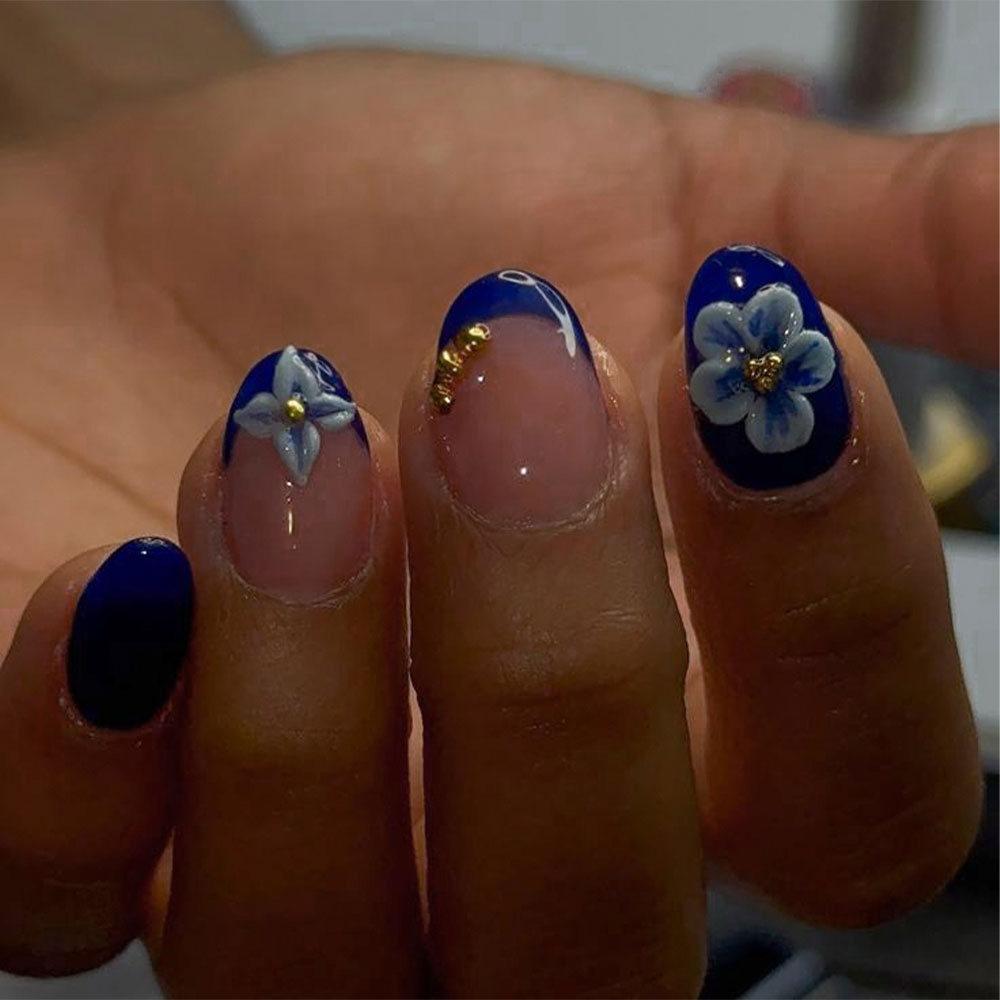Nail Art Oval - สติกเกอร์ติดเล็บเจล 3 มิติ รูปวงรีสั้น 24 ชิ้น