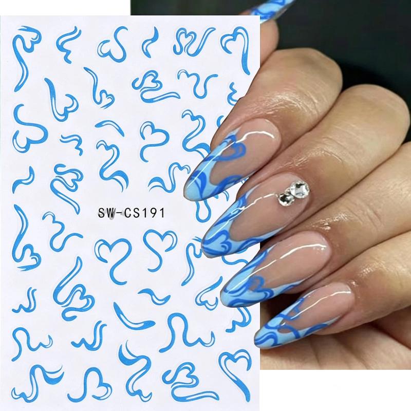 Nail Art Valentines Day - สติ๊กเกอร์ตกแต่งเล็บ 2 แผ่น ลายริบบิ้นหัวใจน่ารักสำหรับวันวาเลนไทน์ ลายโบว์ผีเสื้อหลากสี สำหรับตกแต่งเล็บ