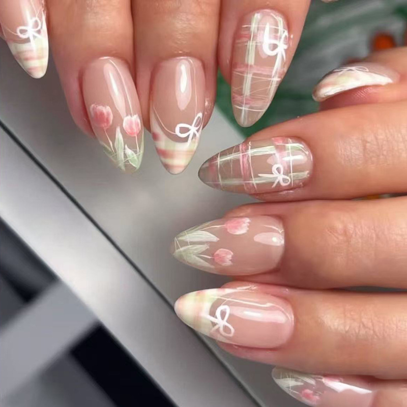 ชุดเล็บปลอมแบบกดติดลายโบว์ 24  - Nail Art Valentines Day บทวิจารณ์และราคา