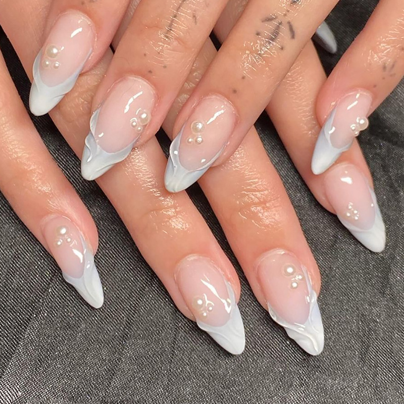 24 ชิ้นเรียบง่ายสีเขียวฝรั่งเศ - Nail Art Oval บทวิจารณ์และราคา