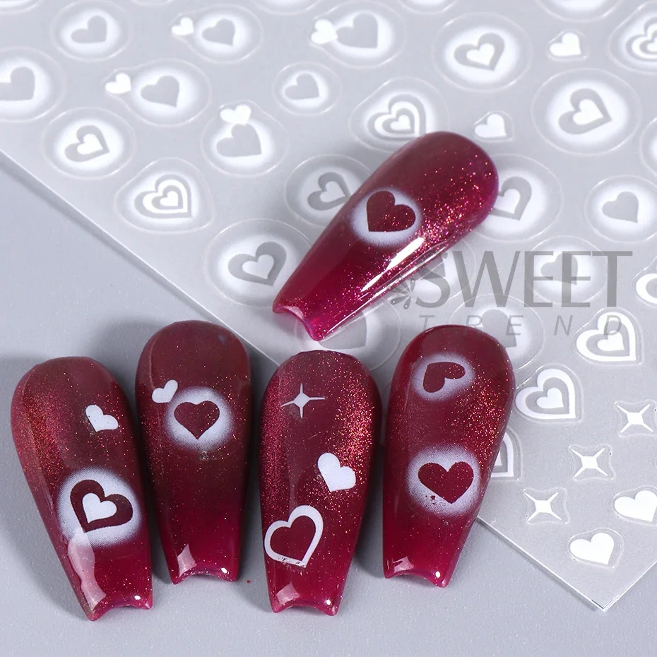 2pcs 3D Heart Star สติกเกอร์เล - Nail Art Valentines Day บทวิจารณ์และราคา