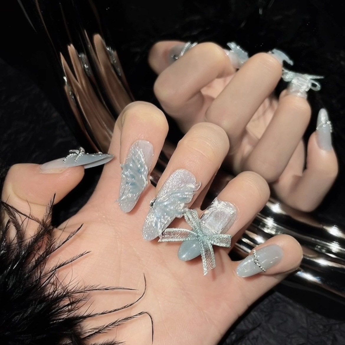 เล็บปลอมรูปวงรียาว 10 ชิ้น ทำด - Nail Art Oval บทวิจารณ์และราคา