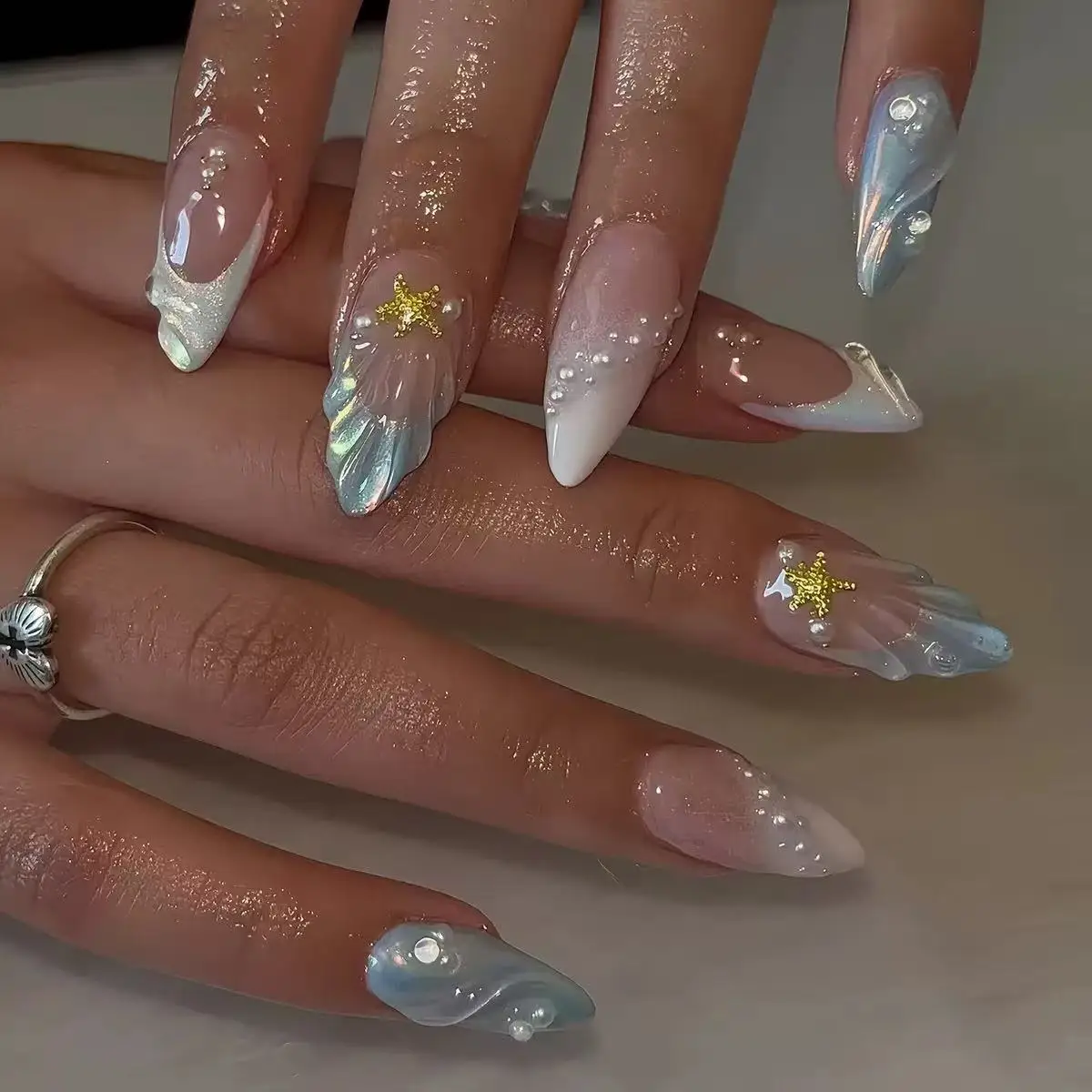เล็บปลอมทรงสั้นรูปไข่ 3D ลายเป - Nail Art Oval บทวิจารณ์และราคา