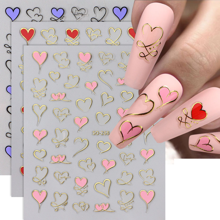 3pcs Y2K Gold Wave Line Heart  - Nail Art Valentines Day บทวิจารณ์และราคา