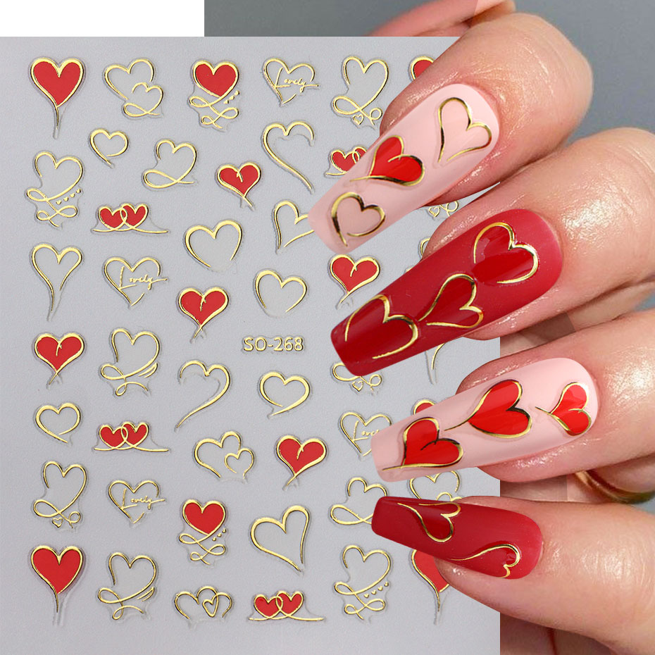 3pcs Y2K Gold Wave Line Heart  - Nail Art Valentines Day บทวิจารณ์และราคา