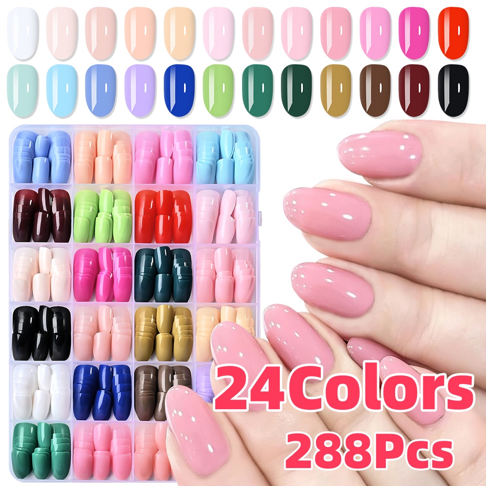 เล็บปลอมสีสันสดใส 24 สี (288 ช - Nail Art Oval บทวิจารณ์และราคา