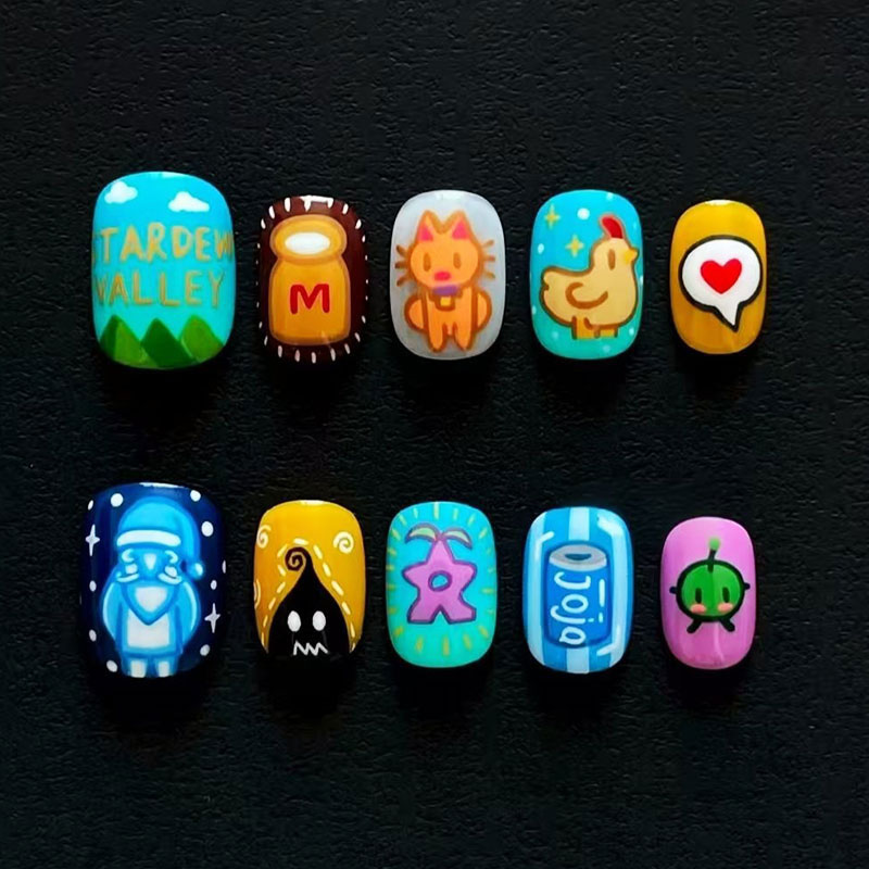 10 ชิ้น เล็บปลอมลายการ์ตูนดีไซ - Nail Art Oval บทวิจารณ์และราคา